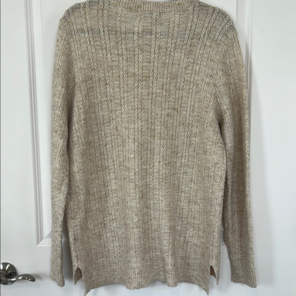 Liz Claiborne Cream Crew Neck Sweater with Ribbed Texture. Beautiful Gold Specs - Picture 5 of 6